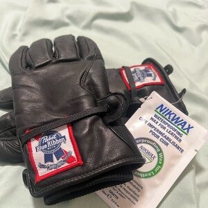 Pabst Blue Ribbon Black Leather Gloves